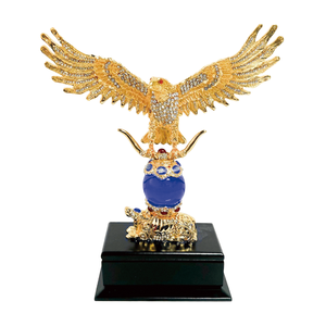 28cm Chinois Aigle Doré Métal Roi de Plaqué Or Aigle Sculpture Rouge Bleu Boule Métal Ornements Artisanat Collection Décoration - Product Image 4