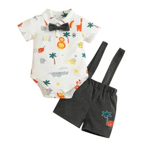 Atacado verão roupas do bebê meninos 0-12 meses bebê romper set calças curtas criança meninos roupas