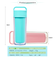 Bouteille d'eau de voyage pour enfants en plastique écologique à double paroi, 300 ml, avec logo personnalisé, démontable, avec poignée, insert en papier DIY, cadeaux