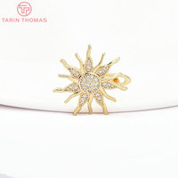 Vente en gros de fermoirs d'oreilles en laiton couleur or 18 carats avec zircon, en forme de tournesol, de haute qualité, finis, pour la fabrication de bijoux