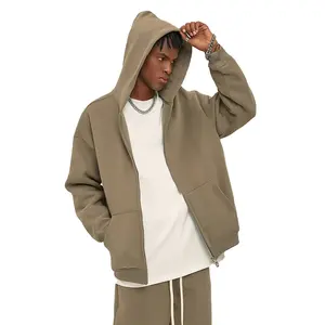 100% Cotton Men's Blank Two Way Zip Up Hoodie Custom Plus Size Fleece Full Zip Up Men's Hoodie