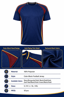 Camiseta de Fútbol Personalizada con Paneles de Color, Ribete Dorado, Malla Texturizada de Secado Rápido para Hombre, Uniforme de Club o Equipo