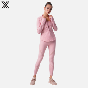 Vêtements de Sport en gros Fermeture Éclair Femmes Gym Porter Nouveau Style Coupe <span class=keywords><strong>Slim</strong></span> Rose Vestes De Yoga avec Trou Pour Le Pouce - Product Image 3