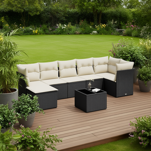 Black PE Rattan Modular Garden <b>Sofa</b> <b>Set</b> Outdoor Furniture Contemporary Design High-Density Foam Cushions - Product Image 2