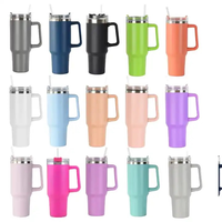 Gobelet isotherme en acier inoxydable de 40 oz avec logo personnalisé, poignée, couvercle à paille, double paroi sous vide, tasse de voyage anti-fuite, compatible voiture