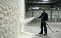 Matière première pour mousse de polyuréthane à cellules fermées en deux composants A+B pour l'isolation thermique des murs, des toits et des greniers, imperméabilisation