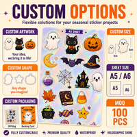 Feuilles d'autocollants holographiques personnalisés pour Halloween, découpés à la forme, imperméables, faciles à décoller, pour albums, journaux, bouteilles d'eau, fêtes