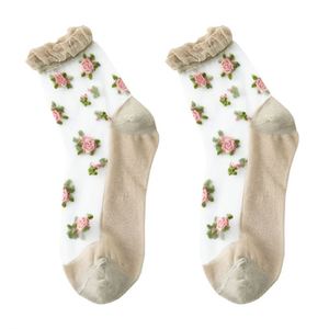 Wholesale Best Seller Colorful Summer Spring Transparent Breathable Thin <b>Lace</b> <b>Elastic</b> Flower Short Transparent Socks for Women - Product Image 6