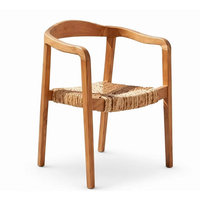 Fauteuil de salon mi-siècle en bois massif fait main, style rotin, durable, écologique, avec assise en corde tressée de fibres naturelles
