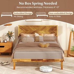 Cadre de lit plateforme en <span class=keywords><strong>bois</strong></span> de style mid-century, taille Queen, avec tête de lit, support à lattes, rangement sous le lit - Product Image 4