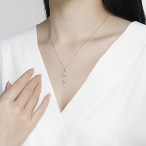 สร้อยคอจี้เพชรธรรมชาติสีทองขาว18K ดีไซน์ใหม่สไตล์พระจันทร์คลาสสิกสำหรับเด็กผู้หญิง - Product Image 3