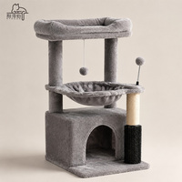 Arbre à chat de luxe multi-niveaux en peluche, personnalisé OEM, avec brosse auto-toillettante, poteau, hamac et niche, vente en gros directe usine
