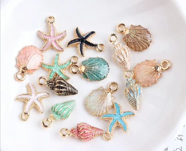 color enamel sea life ocean charms metal alloy starfish sea shell charms for bracelet customized charms from manufacturer