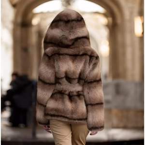 Women's Striped Faux Fur Fox Coat Hooded Long Parka Windproof <b>Belted</b> Luxury Winter Outerwear Casual Fashion Outdoors MASDB - Product Image 6