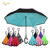 Parapluie inversé à double couche avec poignée en forme de C pour la protection contre la pluie en voiture, vente chaude