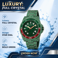 Montre analogique de mode en quartz verte avec papillon incrusté de strass, bracelet en caoutchouc et acier inoxydable, affichage de la date pour femme