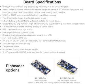 Processeur de microcontrôleur de carte de développement RP2350-Plus compatible avec Raspberry Pi Pico2 Type-C - Product Image 6