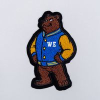 Jual besar Logo kustom handuk bordir Chenille Bear hewan Patch besi pada tekanan panas kustom Chenille patch untuk kain