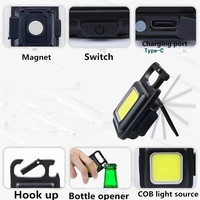 Lampe torche LED mini multifonctionnelle portable USB COB pour inspection, camping, extérieur, rechargeable, avec porte-clés