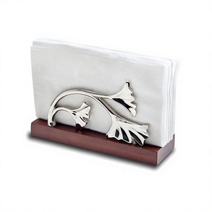 Customized Size And Shape <b>Paper</b> Napkin Holder Admirable Design Stainless Steel <b>Tissue</b> <b>Paper</b> Holder With Wooden Base - Product Image 1