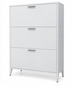 Meuble à chaussures moderne en métal blanc avec tiroirs et porte latérale, organisateur de rangement pour entrée de maison - Product Image 1