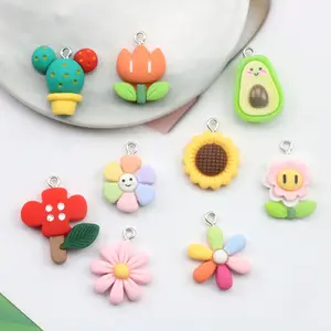 100pcs Wholesale Flatback Resin Cabochon With Hook Flower Fruits Embellishments Scrapbooking DIY Jewelry Charms Accessories