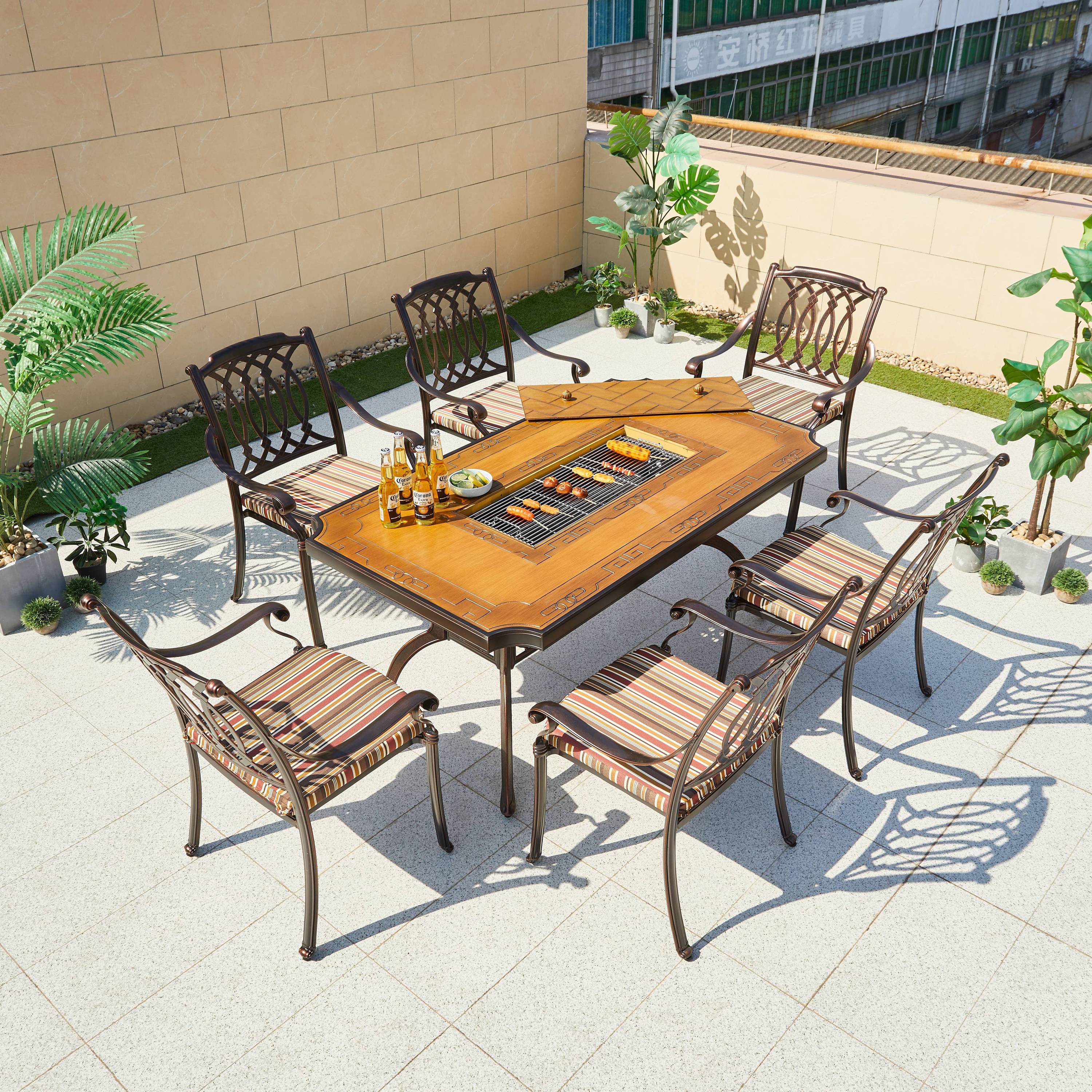 Patio Outdoor Furniture Metal Barbecue Table Cast Aluminum Die Cast Furniture Outdoor Metal Cast Aluminum Tables and Chairs