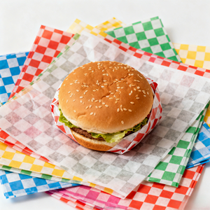 Factory Custom Logo Checkered Printed <b>Wax</b> <b>Paper</b> <b>Sheets</b> Food Grade Greaseproof for Sandwich Burger Wrap - Product Image 1