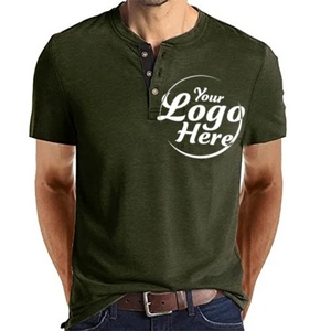 Chemises Henley à manches courtes pour hommes, avec boutons, poche et logo personnalisé, commande en gros, tissu tricoté - Product Image 4
