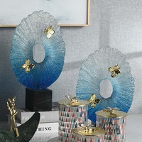 Sculpture de luxe en résine bleu-vert texturée, ornement artistique créatif pour hall d'hôtel, salle d'exposition, maison-témoin, décoration d'intérieur