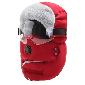 Windproof Mùa Đông Trooper Trapper Bomber Hat Với Tai Flap Facemask Kính