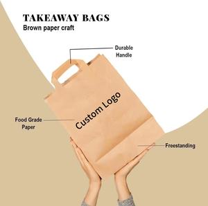 Sacs en papier kraft brun classiques personnalisés avec poignées plates, durables et recyclables pour pizzas, nouilles, snacks, <span class=keywords><strong>sucre</strong></span>, aliments à emporter - Product Image 5