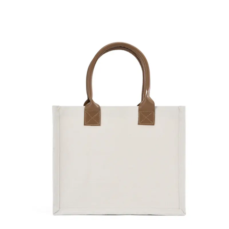 Hot Sale Cotton Canvas Tote Bag Canvas Blank Shopping Handbags With Leather Handles