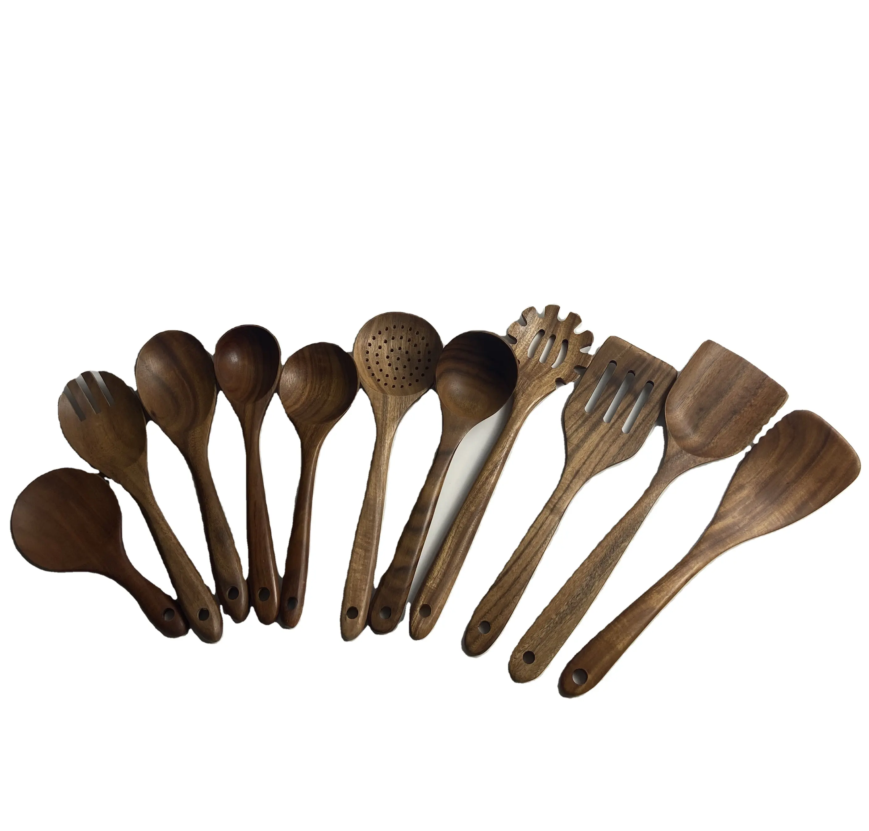 Diyue DIYR201347 Eco-friendly Acacia Wood Spatula Laddle Spaghetti Spoons Wooden Salad Spoon Fork Set Kitchen Cooking Utensils