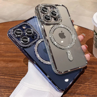 Nouvelle Coque de Téléphone Magnétique Transparente Galvanisée pour iPhone 11 12 13 14 15 16 Pro Max, Accessoires de Luxe