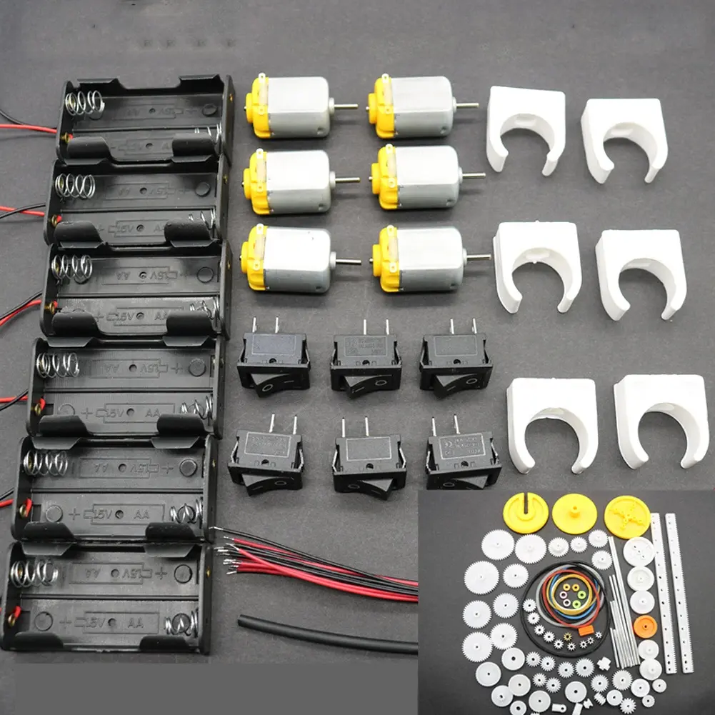 DIYmall 6 Set DC-Motoren-Kit Mini Electric 1,5-3V Hobby motor mit 82-teiligen Kunststoff getrieben, 6 x AA-Batterie haltern, Drähten für STEM D.