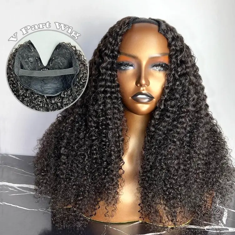 Cheap v part wigs human hair glueless wigs blend with your own hairline body wave kinky straight curly drop shipping vendors