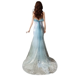 S3631Y <strong>SilverBlue</strong> Mermaid Evening Gown 3D Butterfly Tulle Neck Full Sequin Sparkly Formal Prom Dress With Detachable Tulle Train - Product Image 5