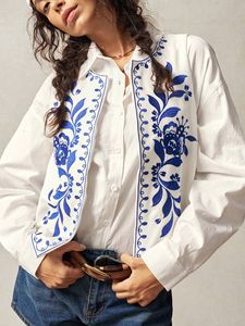 Veste en toile matelassée écologique pour femmes, automne/hiver, boutons brodés, motif floral, faite à la main, 100% coton, bleu Minchin - Product Image 3