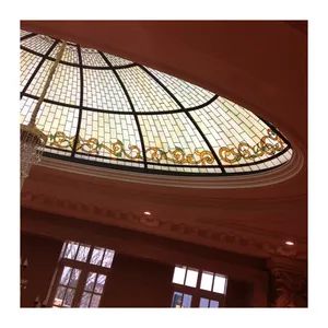 Custom Design And Made Very Large Flower Pattern Tiffany Glass Dome With Base For House Hotel Ceiling Dome Decor