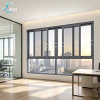 Ventana Corredera Grande con Marco de Aluminio y Doble Vidrio para Sala de Estar, Vista al Jardín y Villas de Lujo