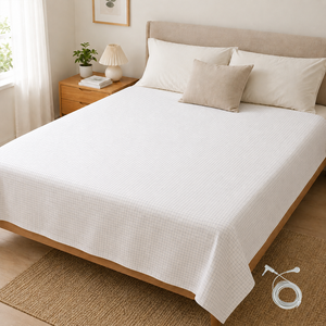 Lenzuolo Piatto Bianco con Angoli Elasticizzati |   Set di Biancheria da Letto in 90% Cotone + 10% Fibra d'Argento, Misure Twin/Full/Queen/King per un Sonno Naturale e Confortevole - Product Image 1