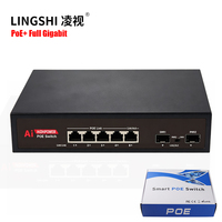 Switch PoE Gigabit Completo No Administrado 4+1+2SFP, 4 Puertos PoE RJ45, 2 Ranuras SFP, 85W, Budget AI Watchdog, Protección Contra Sobretensiones de 4KV, Extensión de 250m