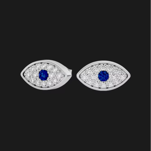 Marquise <b>eye</b> shape moissanite stud earrings with blue centre stone and pave sparkle <b>crafted</b> fo stylish hip hop jewellery - Product Image 1