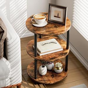 Three Tier Wood Side <b>Table</b> Coffee <b>Brown</b> Storage Rack For Living Room Home Use - Product Image 1