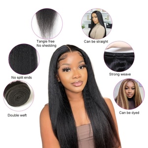 Bon <span class=keywords><strong>prix</strong></span> Kinky Straight Paquet de cheveux 100% cheveux humains 4 faisceaux et un frontal un ensemble pour faire une tête pour les femmes noires - Product Image 3