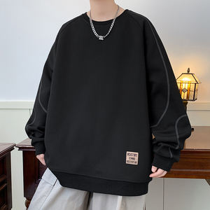 Suéter para hombre con cuello redondo acolchado de terciopelo, manga larga, holgado, informal, cómodo, transpirable, a la moda en otoño e invierno - Product Image 1