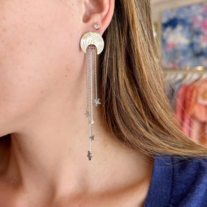 Elegant Star <b>Moon</b> Tassel Drop <b>Earrings</b> Stainless Steel Geometric Design Women's Party Jewelry - Product Image 3