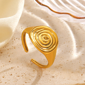 Anillo de Acero Inoxidable con Relieve Espiral Geométrico de Moda para Mujer, Anillo Ajustable de Oro de 18K para Venta al por Mayor - Product Image 1