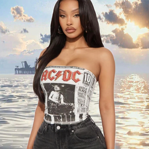 Peeqi FC1399 2025 New Fashion Strapless Women's Top Wholesale Sleeveless Corset with Rhinestones Letter Prints Stylish Short Top - Product Image 3